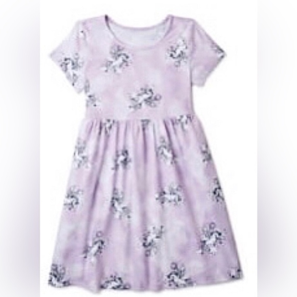 Little girl lavender purple unicorn print short sleeve play dress Size XS (4-5)